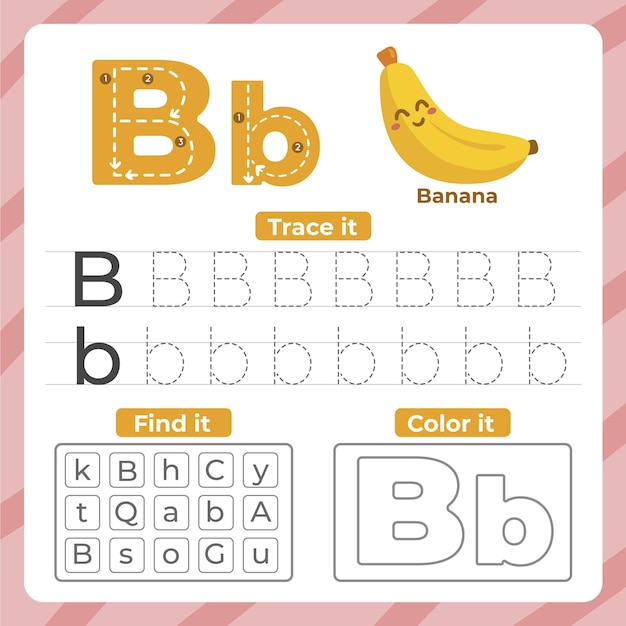 Bezpłatny wektor arkusz roboczy litera b z bananem