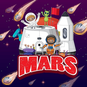 Astronauta dzieciak i kosmita plakat z kreskówek