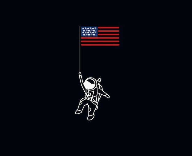 Bezpłatny wektor astronauta trzymający flagę usa 4 lipca amerykański dzień niepodległości