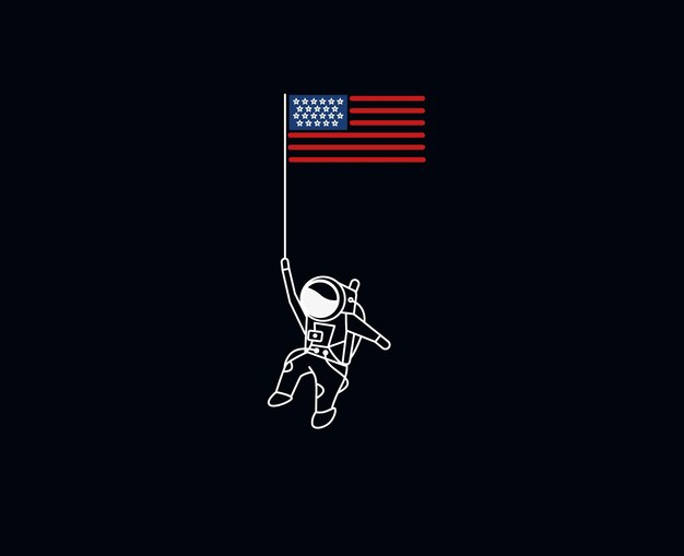 Astronauta trzymający flagę USA 4 lipca Amerykański Dzień Niepodległości