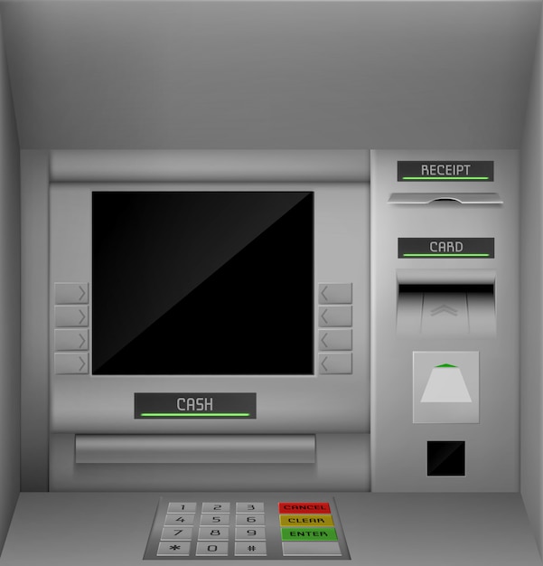 Bezpłatny wektor atm, ekran, bankomat ilustrowany monitor maszyny