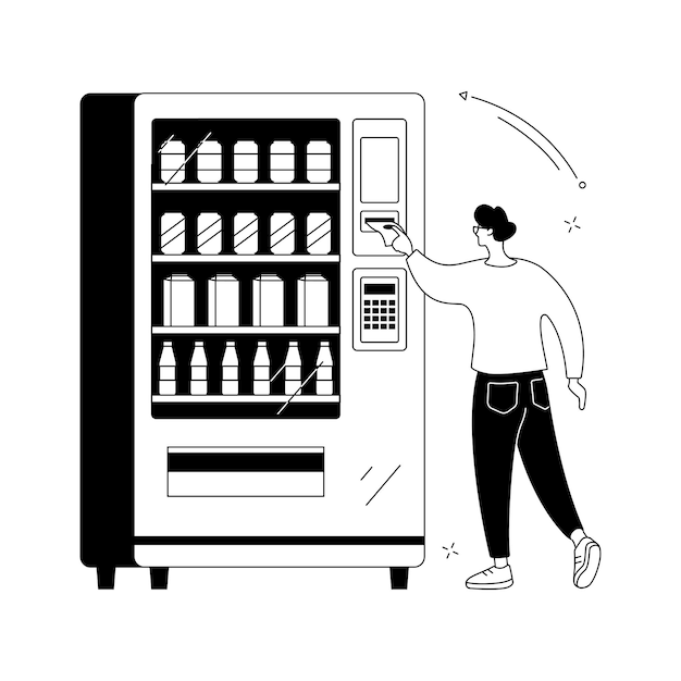 Bezpłatny wektor automat streszczenie koncepcja wektor ilustracja automat samoobsługowy firmy automat przekąski i napoje dla małych firm kawa na wynos przestrzeń publiczna handel abstrakcyjna metafora