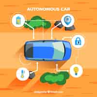 Bezpłatny wektor autonomiczna koncepcja samochodu z płaską konstrukcją