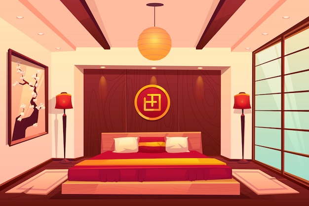 Azjatycka sypialnia, chiński, japoński, wschodni pokój