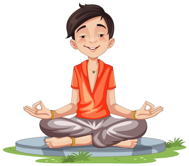 Bezpłatny wektor azjatycki mężczyzna kreskówka praktyki medytacji