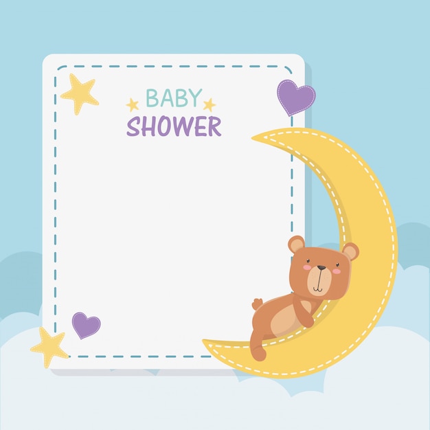 Baby Shower Kwadratowa Karta Z Małym Misiem Misiem I Księżycem