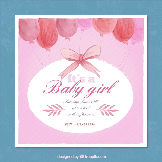 Bezpłatny wektor baby shower zaproszenia akwarelą różowe