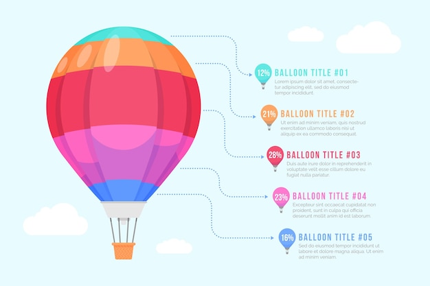 Balon infographic w Płaska konstrukcja