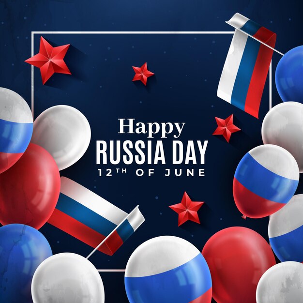 Balony szczęśliwy dzień Rosji i flagi