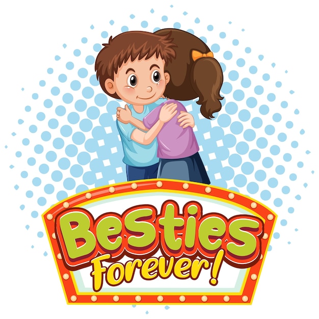 Baner Besties Forever Z Przytulającymi Dzieci Przyjaciółmi