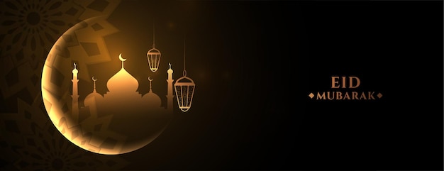 Baner festiwalu Eid mubarak z meczetem i księżycem