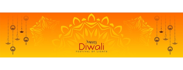 Baner Festiwalu Happy Diwali Z Pięknymi Wiszącymi Lampami