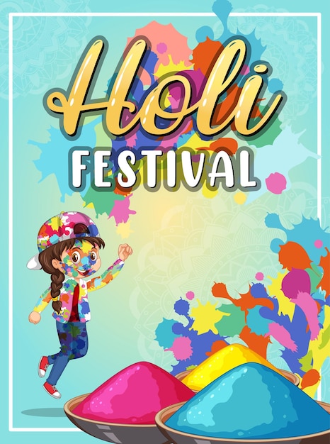 Baner Festiwalu Holi Z Postaciami Dla Dzieci