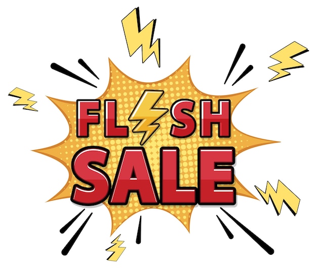 Bezpłatny wektor baner flash sale w stylu retro komiksu z żółtym znakiem błyskawicy