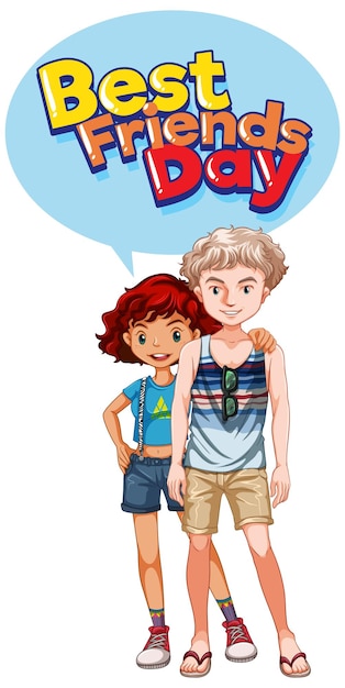 Bezpłatny wektor baner z logo best friend day z parą nastolatków
