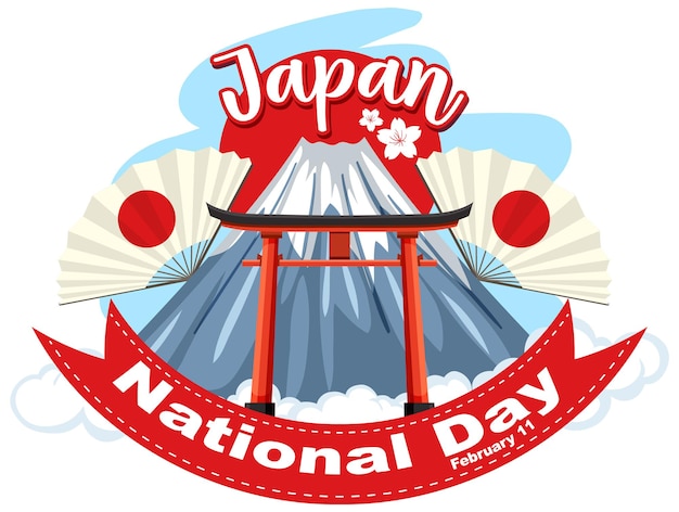 Bezpłatny wektor baner z okazji dnia narodowego japonii z górą fuji i bramą torii