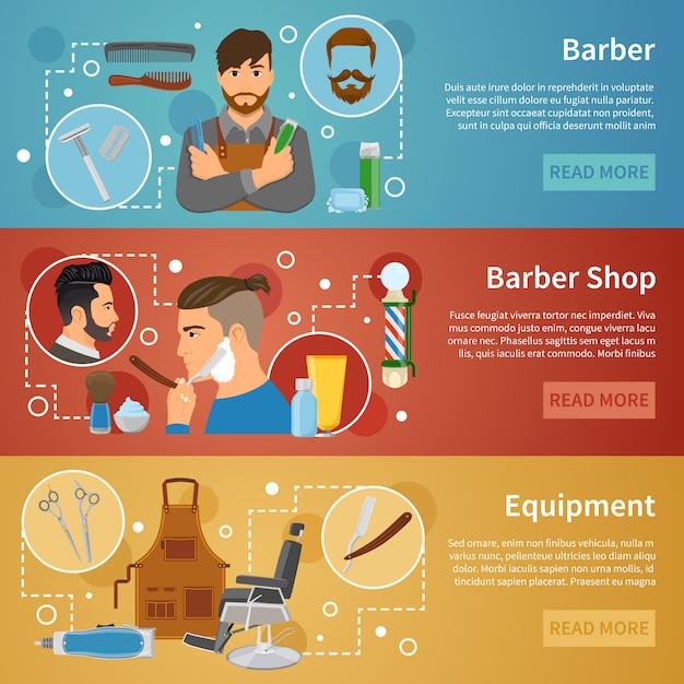 Banery Barber Shop Set Flat Style