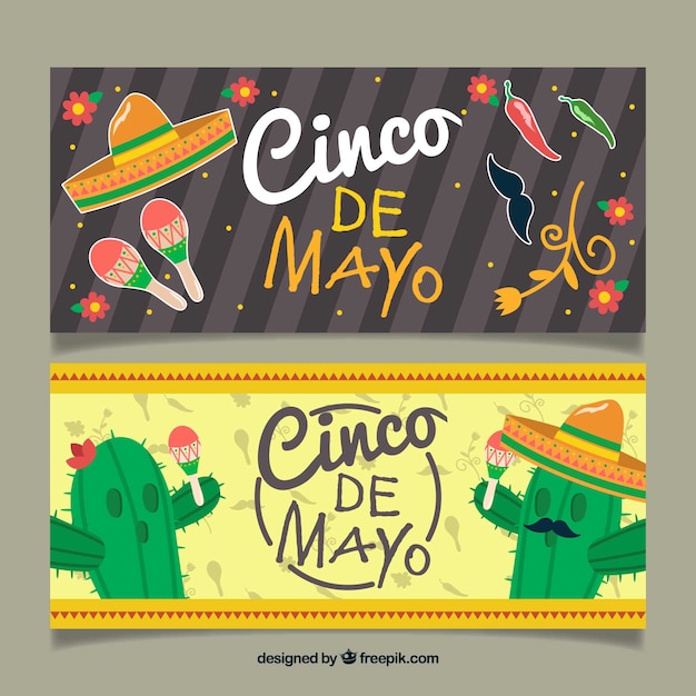 Banery Cinco De Mayo Z Kolorowymi Elementami