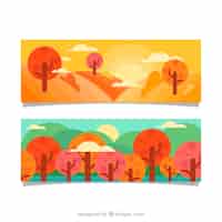 Bezpłatny wektor banery krajobraz z drzewami w płaskim stylu
