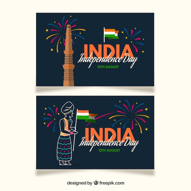 Bezpłatny wektor banery na dzień niepodległości indii z płaska konstrukcja