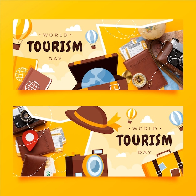 Banery światowego dnia turystyki ze zdjęciem