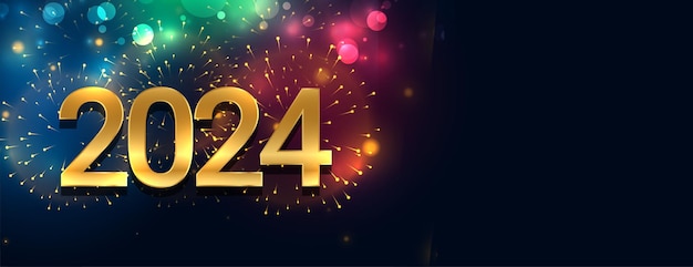 Banner świętowania Nowego Roku 2024 z wybuchem fajerwerków i wektorem przestrzeni tekstu