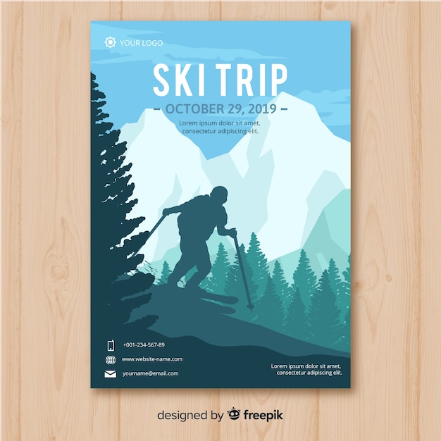 Bezpłatny wektor banner wycieczka narciarska