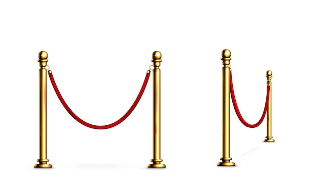 Bariera z ogrodzeniem z liny i złotych słupów na czerwony dywan lub imprezę vip
