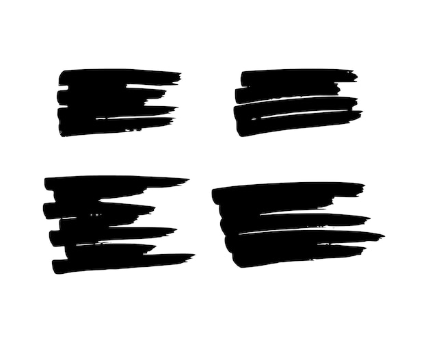 Bazgroły czarnym markerem. zestaw czterech różnych bazgrołów doodle stylu. czarne ręcznie rysowane elementy projektu na białym tle. ilustracja wektorowa