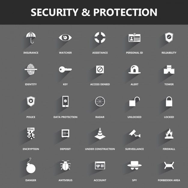 Bezpłatny wektor bezpieczeństwo i ochrona zestaw ikon