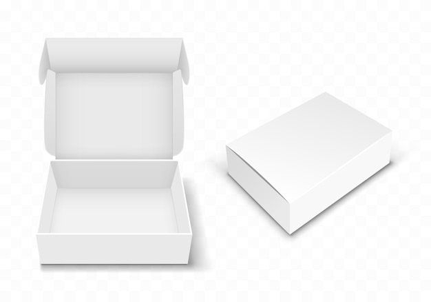 Białe puste kartonowe pudełko z klapką, realistyczne