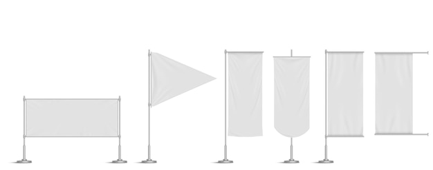 Białe winylowe banery trójkątna flaga i proporczyki