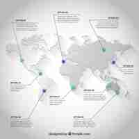 Bezpłatny wektor biały mapa świata infografika