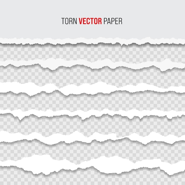 Biały Papier Rozdarty Szablon Krawędzi Rozdarte Paski Poziome Z Cieniami Projekt Tekstury Granicznej Wektor
