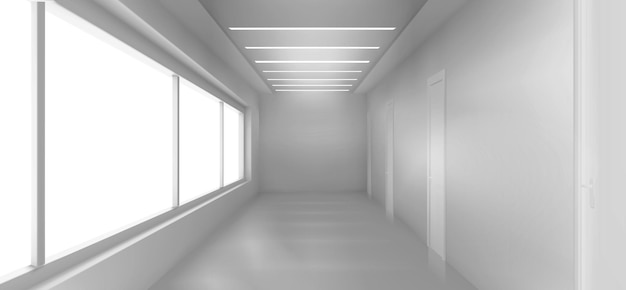 Bezpłatny wektor biały pusty korytarz 3d biuro kliniki szpitalnej