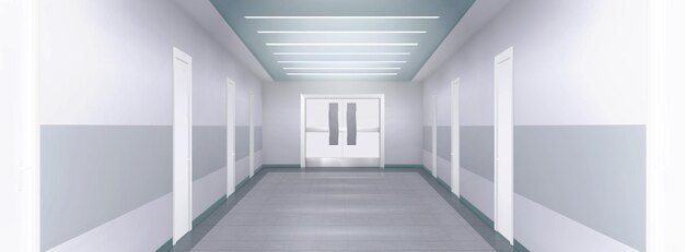 Biały pusty korytarz 3d szpital lub sala kliniki