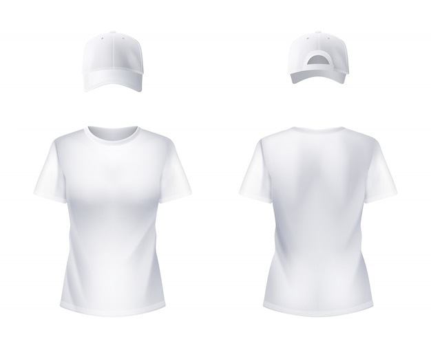 Bezpłatny wektor biały t-shirt i czapka z daszkiem man realistic