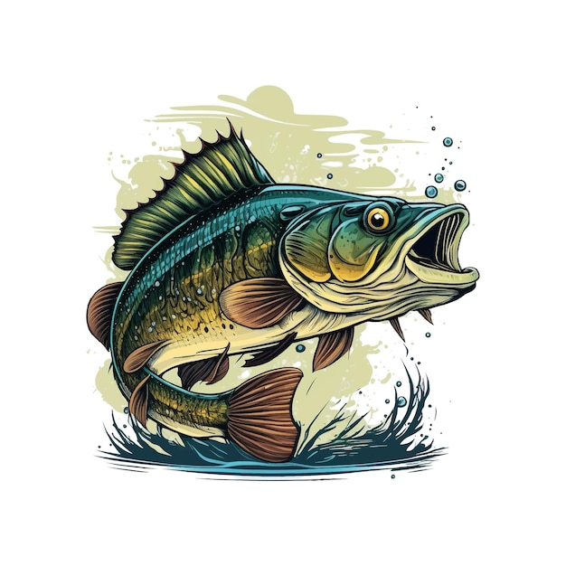 Big Bass Fish Wektor Kreskówka Dla Tshirt Projekt Koszulki Z Dużymi Basami