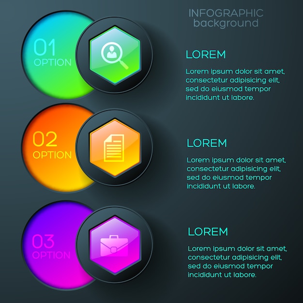 Biznes Infografiki Z Ikonami Kolorowe Błyszczące Sześciokąty I Okrągłe Przyciski