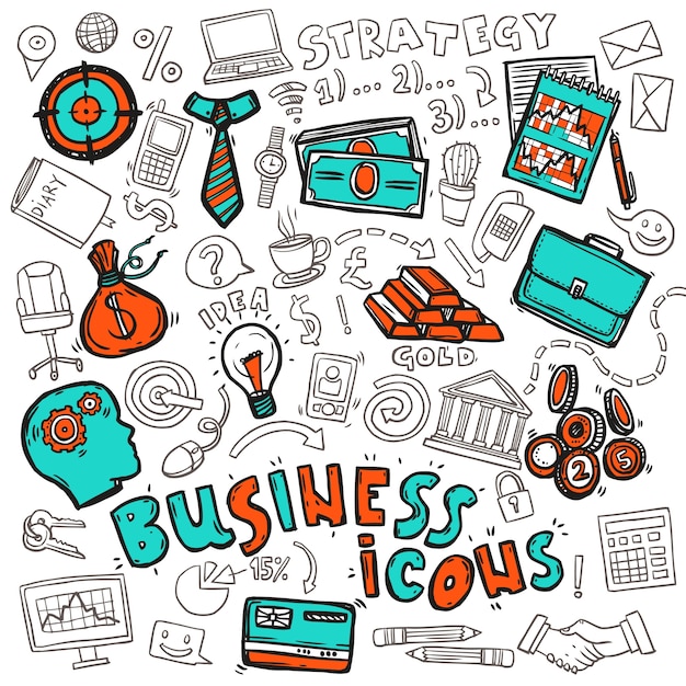 Bezpłatny wektor biznesowe ikony doodle nakreślenie