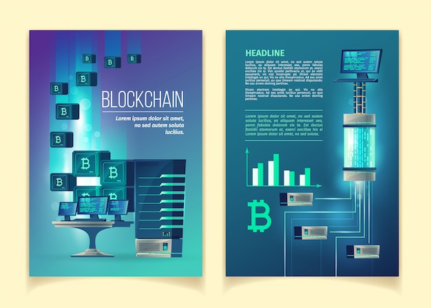 Blockchain, Gospodarstwo Dla Górniczych Bitcoins, Nowożytna Technologii Internetowych Pojęcia Wektorowa Ilustracja.