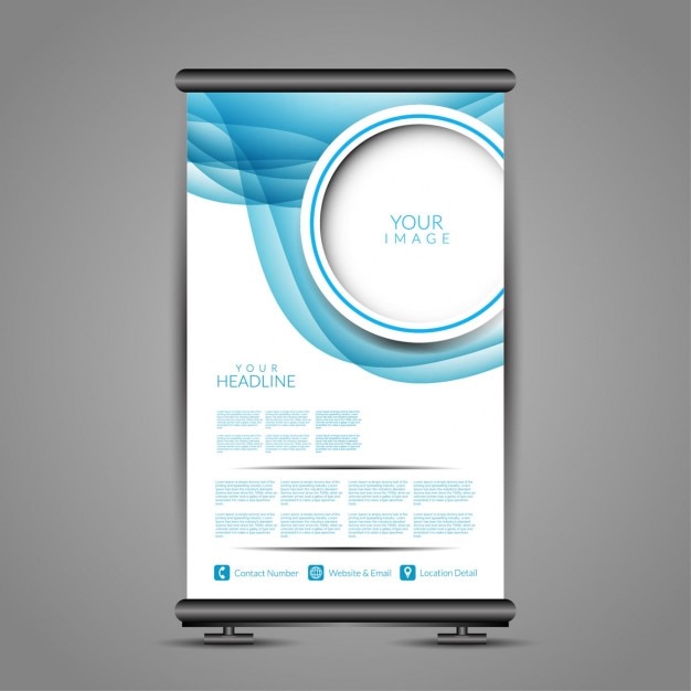 Bezpłatny wektor blue wave stylu roll up banner stand projekt