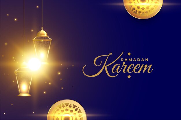 Błyszczące tło ramadan kareem ze świecącym światłem