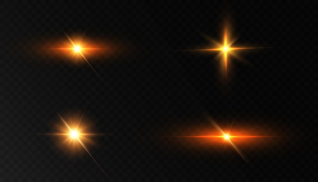 Błyszczące złote gwiazdy na przezroczystym tle efekty olśnienia linii złota cząsteczka światła