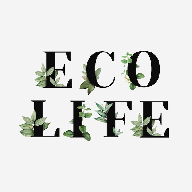 Bezpłatny wektor botaniczny eco life tekst czarny typografia