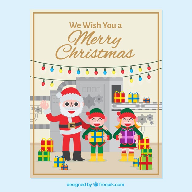 Boże Narodzenie karty z pozdrowieniami z Santa Claus i szczęśliwe dzieci z prezentami