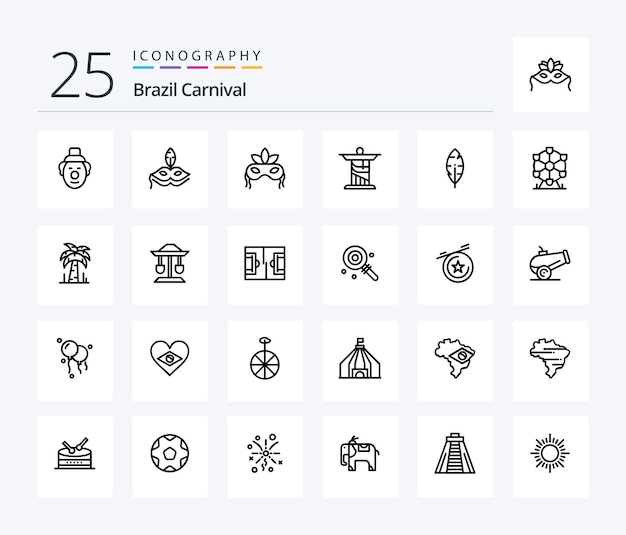 Brazylia Carnival 25 Line Icon Pack, W Tym Brazylijski Kostium Celebracji Pomnika Jezusa