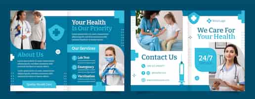 Bezpłatny wektor broszura dotycząca systemu opieki zdrowotnej o płaskiej konstrukcji