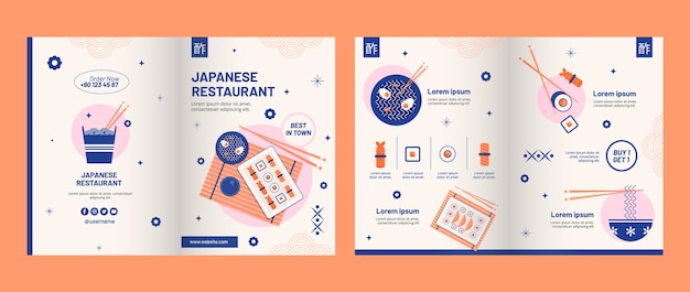Bezpłatny wektor broszura o płaskiej konstrukcji japońskiej restauracji