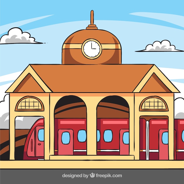 Bezpłatny wektor budynek stacji kolejowej z zegarem